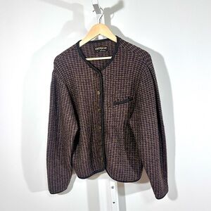 80’s GEIGER Austrian Boiled Wool Jacket Cardigan – Purple & Mustard – Size 40